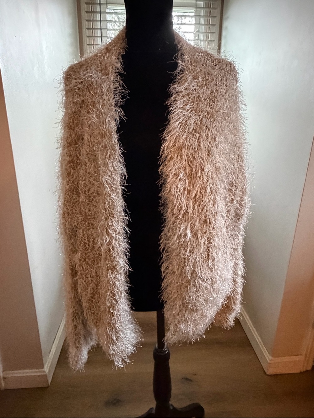 Cozy Faux-Fur Open Front Cardigan Jacket in Light Beige